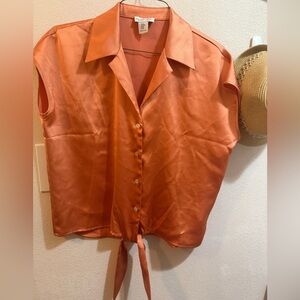 Rachel Zoe Rust Button-Down Tie-Front Shirt